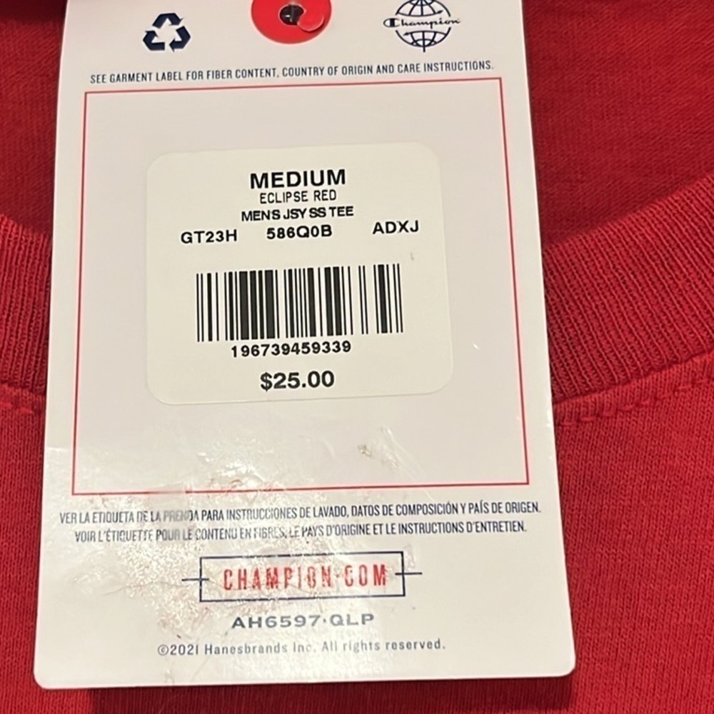 🆕 Men’s Patriotic Champion Red Tee with Blue Letters and White Stars Size M - Picture 5 of 9